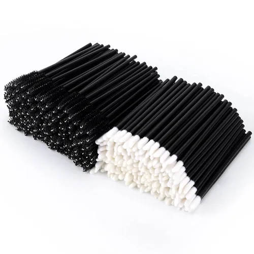 Vista 10 de Tbestmax 200 carretes desechables para rímel y cepillos de labios, aplicador de brillo de labios para extensiones de pestañas de cejas, kits de Negro