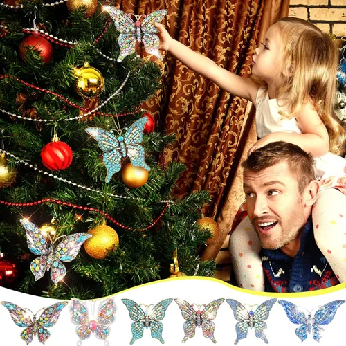 Vista 5 de Junkin 6 Piezas Adornos de Navidad de Mariposa Adornos Colgantes de Mariposa Regalos para Mujeres Decoraciones de Árbol de Navidad Regalo