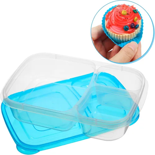 Vista 2 de Tanlade 4 piezas Bento Snack Box con 12 piezas de silicona para cupcakes forros para almuerzo, contenedores reutilizables de 3 compartimentos