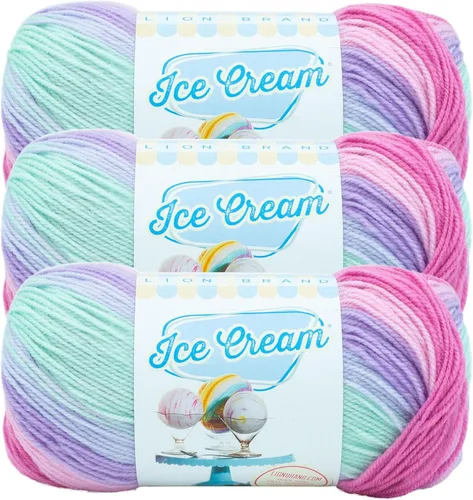 Vista 42 de Lion Brand Yarn, Hilo para Bebé Ice Cream para tejer, ganchillo y manualidades, Baseball Nut, 1 paquete, fibra acrílica colorida de peso DK