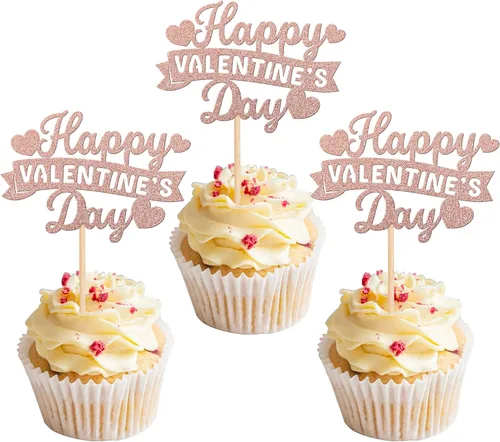 Vista 20 de Rsstarxi Paquete de 24 adornos para cupcakes para el día de San Valentín, con purpurina roja, dulce amor, para cupcakes, decoración de San Valentín