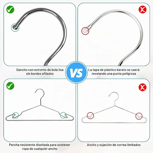 Vista 6 de Perchas de metal cromado, perchas de ropa resistentes con ranuras antideslizantes, perchas delgadas que ahorran espacio, paquete de 10