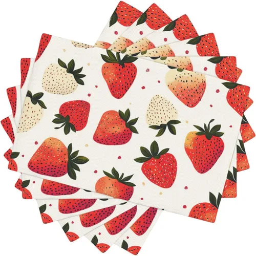 Vista 9 de Juego de 6 manteles individuales lavables con diseño de fresa dulce, para primavera y verano, frutas, resistentes al calor, de algodón y lino