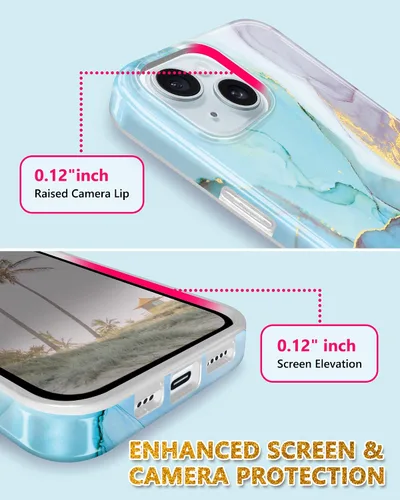 Vista 3 de Funda compatible con iPhone 15 Plus, diseño de mármol con purpurina dorada, a prueba de golpes, delgada, suave, funda de silicona TPU de 6.7