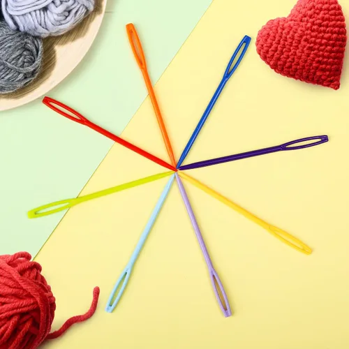 Vista 4 de LoveInUSA 100 agujas de hilo para niños y principiantes, agujas de coser de plástico de ojo grande de 2.7 pulgadas para ganchillo, tejido, tapiz