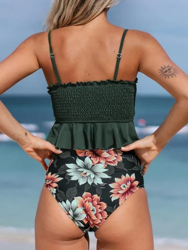 Vista 2 de CUPSHE - Traje de baño de dos piezas, de cintura alta y con estampado floral para mujer