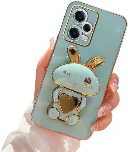 Vista 10 de Funda de silicona compatible con Redmi Note 12 Pro + con bonito soporte de conejo de dibujos animados para Redmi Note 12 Pro + delgado TPU