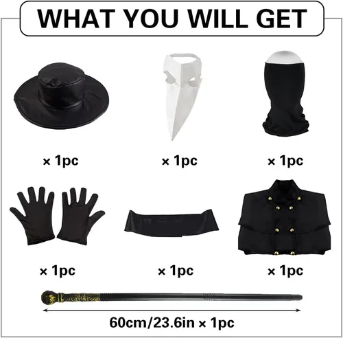 Vista 5 de Disfraz de médico de la peste con máscara de máscara de peste de pájaro, accesorios steampunk, disfraces aterradores de terror