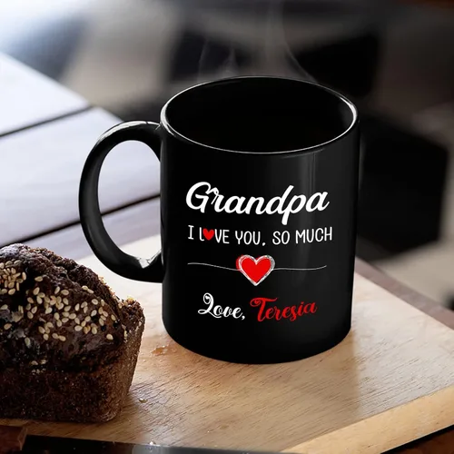 Vista 3 de Taza de café con marco de fotos para nietos con nombre personalizado, regalo para papá abuelo de nieto, nieta, abuelo I Love You, taza de té