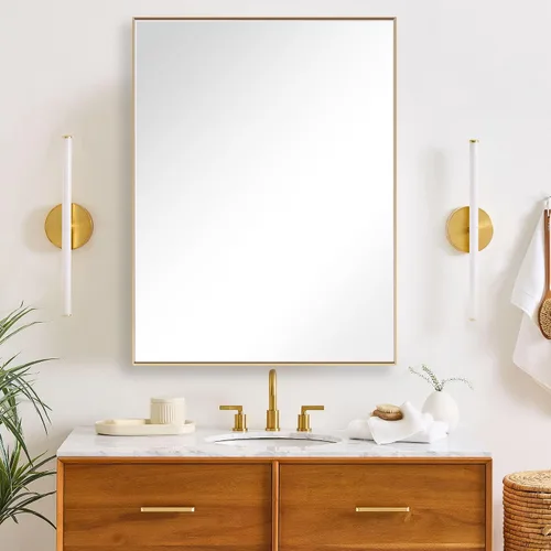 Vista 40 de 24x24 Inch Black Bathroom Mirror for Wall, Aluminum Frame Rectangle Rectangular Vanity Mirror, Modern Large for Bedroom, Living Room, Horizontal or