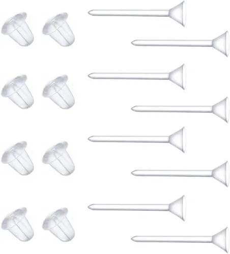 Vista 8 de Aretes de plástico transparente para deportes, 300 pares de aretes transparentes y parte trasera de aretes, cabeza de copa de 0.079 pulgadas 0.079