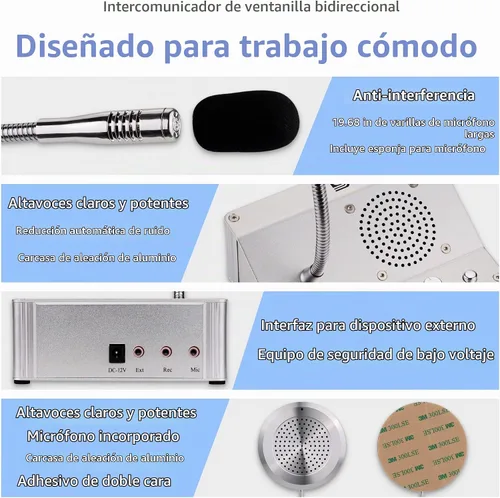 Vista 3 de DESHUN Intercomunicador de ventana, altavoces de ventana, micrófono de intercomunicación de contador de ventana de doble vía