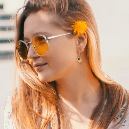 Vista 7 de Aretes colgantes de plata de ley con diseño de árbol de la vida, flor, abeja, animales, gato, colibrí, piedra lunar, turquesa, aretes con cierre