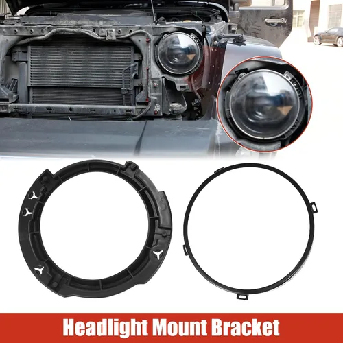 Vista 2 de X AUTOHAUX Juego de anillo de retención de montaje de faro redondo de 7 pulgadas con anillo metálico para faro para Jeep Wrangler JK 2007-2017 Negro