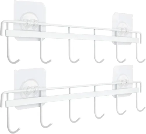 Vista 8 de YiZhi Paquete de 4 ganchos de pared adhesivos para riel de cocina (2 negros y 2 blancos)