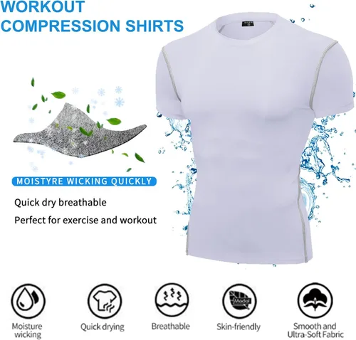 Vista 6 de SPVISE - Juego de 1 o 2 camisetas de compresión para hombre, de manga corta, para entrenamiento atlético, top para correr, camiseta fresca y activa