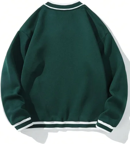 Vista 2 de GORGLITTER Sudadera térmica de cuello redondo con estampado gráfico de letras para hombre, con medio botón, casual, con bolsillo