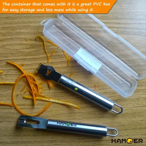 Vista 6 de Lemon Citrus Zester & Channel Knife Juego de 2 herramientas con una caja de almacenamiento Lemon twist Tool,U-Shaped Stainless Steel Blade,Carving