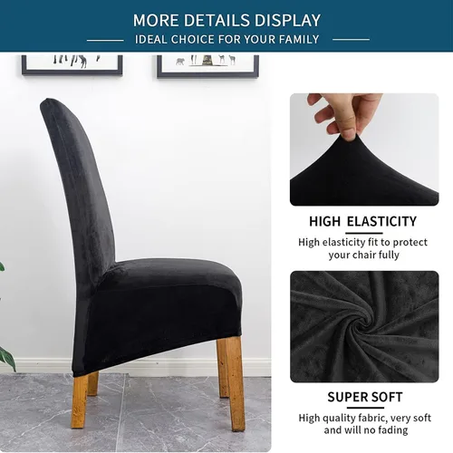 Vista 6 de Velvet Large Chair Covers, Soft Stretch Removable Seat Covers High Back Chairs Protector Slipcovers for Dining Room Decor (Black,Set of 2)