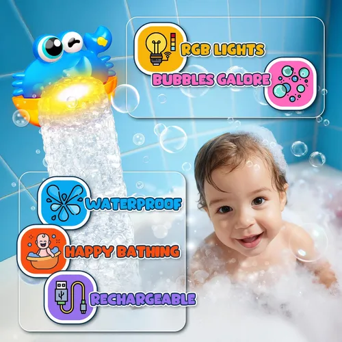 Vista 3 de Juguetes de baño para niños de 1 a 3 años, juguetes de baño para bebés que se iluminan, juguetes de baño para niños pequeños con burbujas