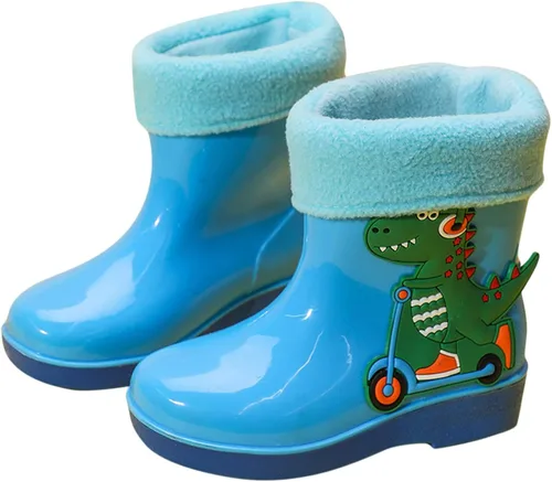 Vista 2 de Newborn Rain Boots Toddler Booties Warm Water Shoes Baby Girls Boys Waterproof Non-Slip Cartoon Dinosaur Footwear