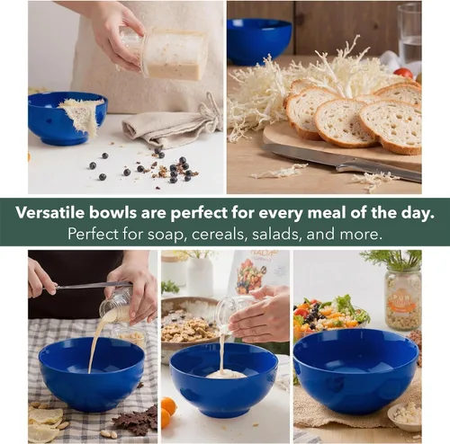 Vista 4 de Brew To A Tea BTAT - Juego de 12 cuencos de sopa, 16 onzas, color azul marino, platos de porcelana para sopa, arroz, ensalada, fideos, microondas