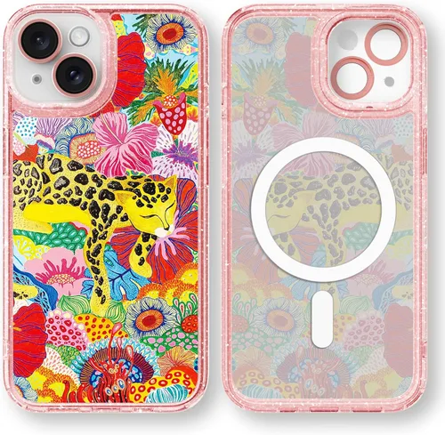Vista 122 de Compatible para iPhone 13 Funda Bonita Estética - Funda para Teléfono Rosa con Purpurina con Protector de Cámara - Diseño de Cubierta