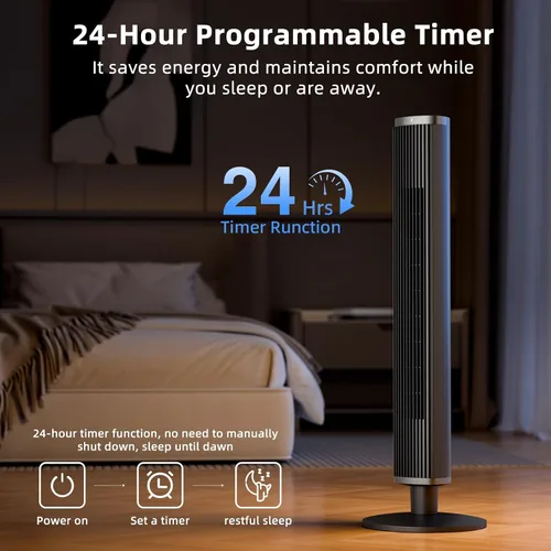 Vista 4 de COWSAR Ventilador de torre con control remoto, 6 velocidades, 4 modos, temporizador de 24 horas, oscilación de 60° para dormitorio, oficina, cocina
