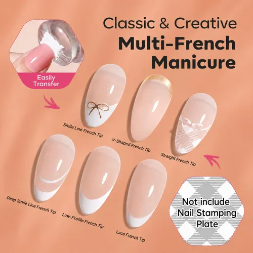 Vista 5 de Modelones Herramienta de punta francesa: 6 piezas de sellos de uñas francesas, kit de manicura francesa adecuado para bricolaje junto con esmalte