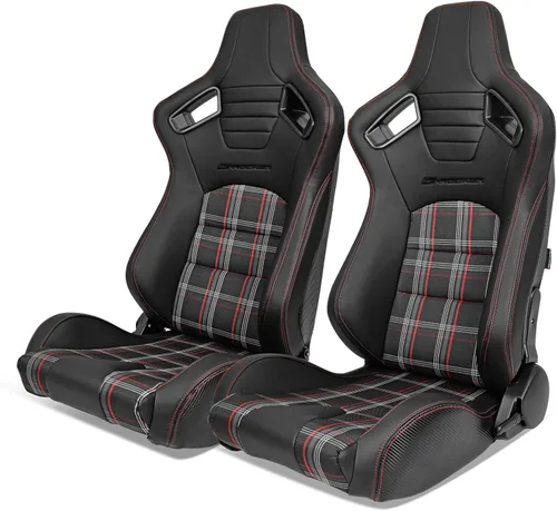 Vista 12 de IKON MOTORSPORTS, Asientos universales para vehículos de carreras de microfibra de poliuretano + cuero de carbono, con deslizadores de doble
