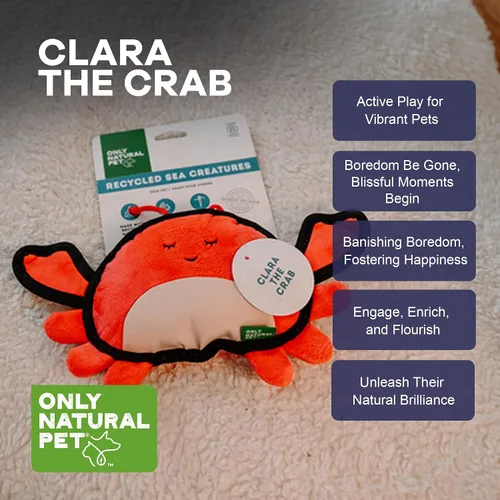 Vista 3 de Only Natural Pet Sea Creatures - Juguetes de peluche reciclados para perros, diseño duradero de doble costura con chirriador interno, pinzas