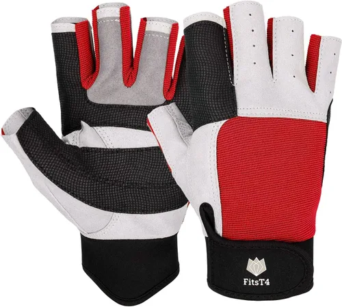 Vista 8 de FitsT4 Sports Guantes de vela de 3/4 dedos y agarre, ideales para vela, yate, remo, kayak, pesca, deportes acuáticos para hombres y mujeres