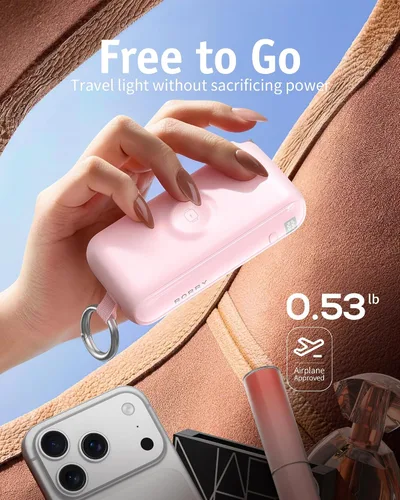 Vista 7 de RORRY Flow Cargador portátil 10000mAh 40W Enchufe de pared Banco de energía Rosa