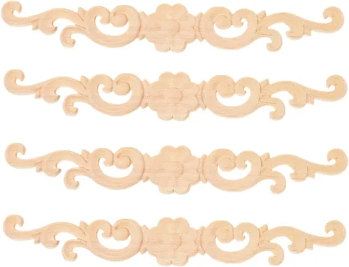 Vista 12 de MUXSAM Apliques de madera decorativos tallados, calcomanías largas de madera para decoración de muebles de bricolaje, tallas de roseta para puerta