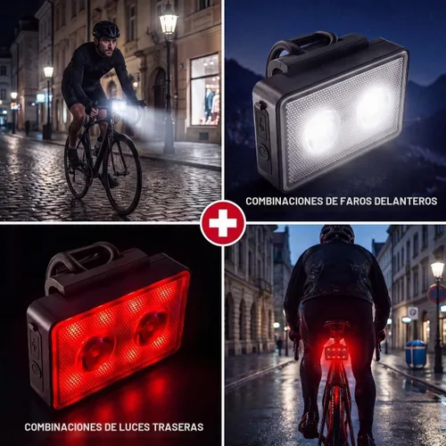 Vista 6 de Bike Lights for Night Riding, USB Rechargeable, Front and Back, 3+4 Modes, Headlight and Taillight Set, IP44 Waterproof, Accessories, Night, (2 Pack)