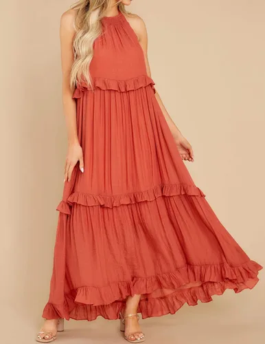Vista 2 de R.Vivimos Vestido de verano para mujer, de algodón, sin mangas, con volantes, casual, bohemio, fluido