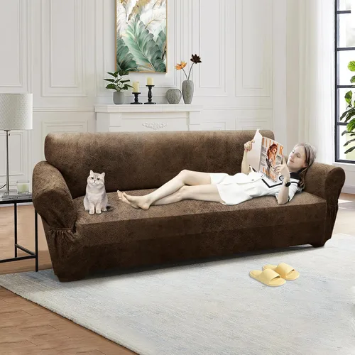 Vista 168 de Fundas para Sillón de 2 Piezas con Cojín en T, Fundas de Aspecto de Cuero para Sofá, Fundas para Sillas, Protector de Muebles Elástico, Funda