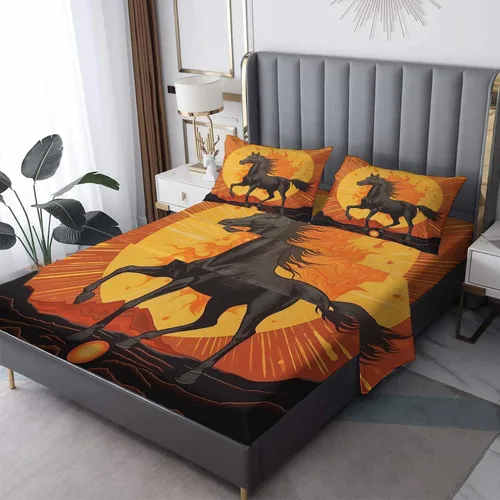 Vista 11 de Sábanas de caballo negro tamaño individual – Sábanas de cama de caballo galopante, microfibra suave, bolsillo profundo y sábanas estampadas sin