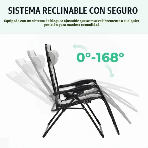 Vista 6 de JEAREY - Silla de gravedad cero, reclinable acolchado de gran tamaño, color negro y gris Negro/Gris