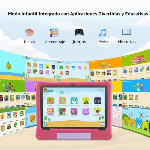 Vista 4 de Tablet para niños de 10 pulgadas, Android 15 Tablets para niños de 3 a 12 años, control parental, aplicaciones para niños precargadas, Octa-Core