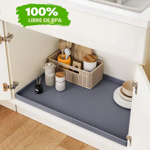 Vista 4 de FLATO Tapete impermeable para debajo del fregadero de 19 x 19 pulgadas, forro para estante de cocina y baño, protector de gabinete, organizadores