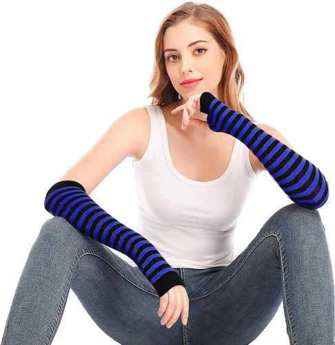 Vista 4 de Guantes de manga larga sin dedos, para abrigar los brazos, estilo punk, gótico, rock Negro azul