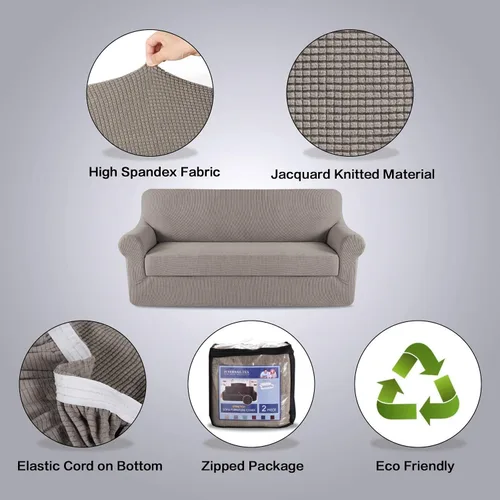 Vista 2 de H.VERSAILTEX Fundas elásticas para sofá de 3 cojines, paquete de 2 fundas de sofá biplaza de elastano, paquete de funda elástica para silla