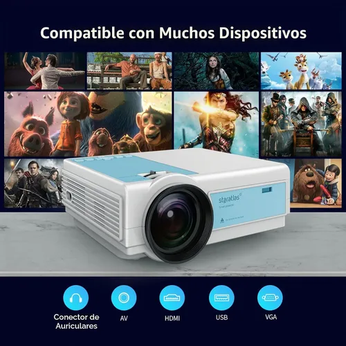 Vista 5 de Mini proyector, proyector Bluetooth WiFi 5G, staratlas 12000L Native 1920 x 1080 P, proyector para exteriores, cine en casa compatible con HDMI/USB