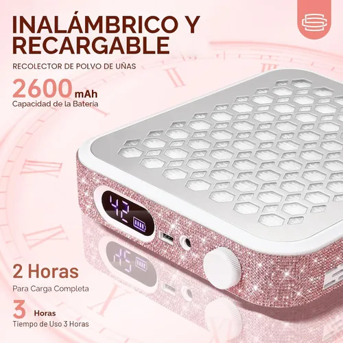 Vista 2 de Colector de Polvo para Uñas, Colector de Polvo Recargable para Técnico de Uñas, Potente Ventilador de Vacío Ventilación Colector de Polvo Extractor