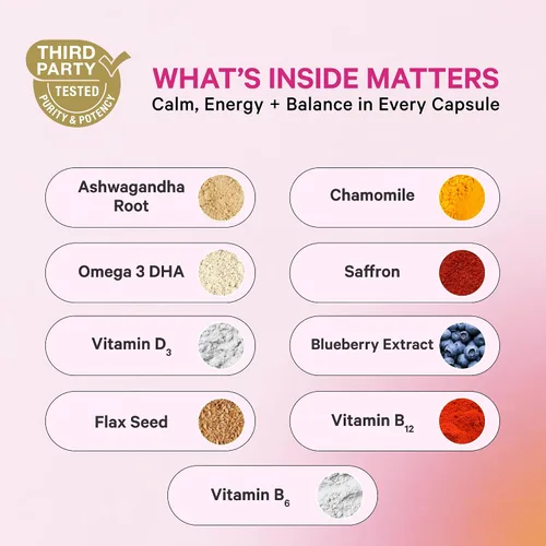 Vista 2 de Pink Stork Suplementos de cortisol para mujeres, apoyo suprarrenal adaptogénico y administrador del estrés con Ashwagandha orgánica, Omega 3