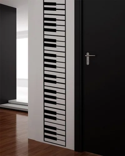 Vista 5 de Pegatina de pared con teclas de piano. Decoración de instrumentos musicales. - Negro, 10" x 72". Fácil de aplicar y quitar.