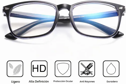 Vista 5 de Gafas cuadradas unisex con estilo sin receta Negro