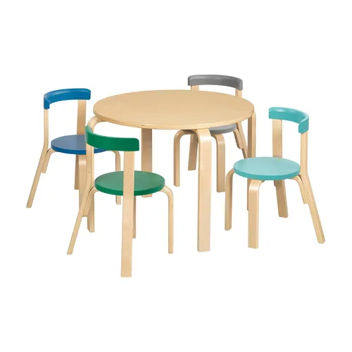 Vista 16 de ECR4Kids Juego de mesa de madera curvada y silla con respaldo curvo, muebles para niños, surtidos, 5 piezas Durable birch, GREENGUARD Gold