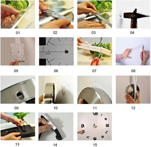 Vista 4 de VIPECHO Creativo especial grande bricolaje cuarzo decoración 3d diseño moderno espejo etiqueta engomada Relojes de pared reloj horas sin tictac